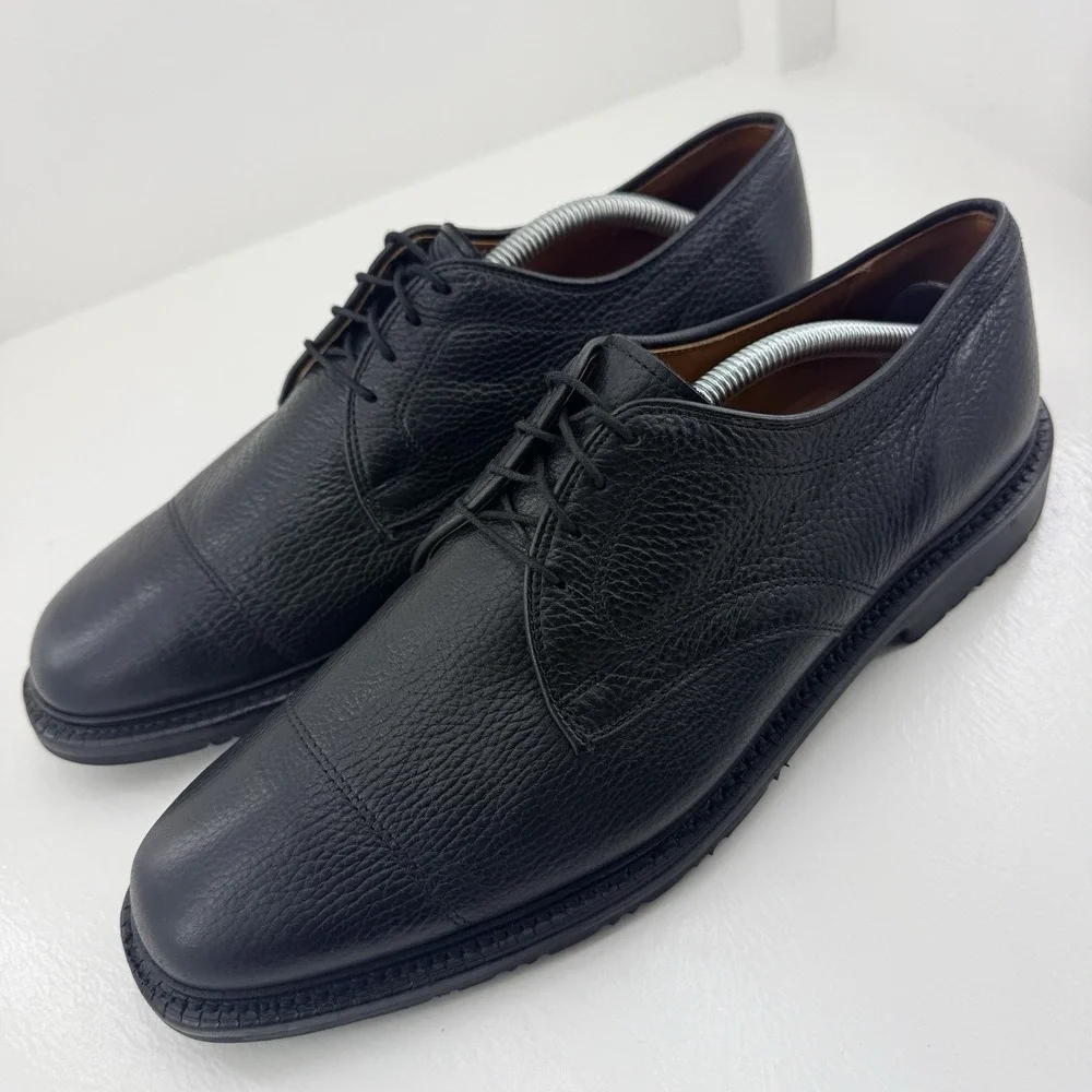 Allen Edmonds Becker Mens 10D Black Pebble Grain Leather Cap Toe Oxford Shoes